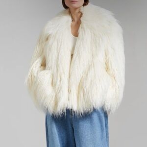 The Frankie Shop LIZA SHORT FAUX FUR COAT - OFF WHITE